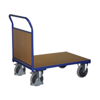 Stirnwandwagen - Traglast 400 kg - Ladefläche 500 x 880 mm - Holzwand - enzianblau 500 x 880 mm