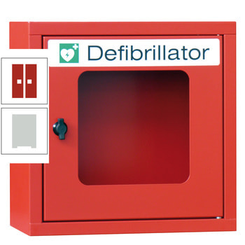 Defibrillatorenschrank - 400x400x220 mm (HxBxT) - Sichtfenster - lichtgrau/feuerrot RAL 3000 Feuerrot | RAL 7035 Lichtgrau