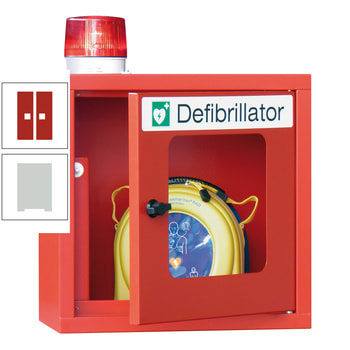 Defibrillatorenschrank mit akustischem und optischem Alarm - 490x400x220 mm (HxBxT) - Sichtfenster - lichtgrau/feuerrot RAL 3000 Feuerrot | RAL 7035 Lichtgrau