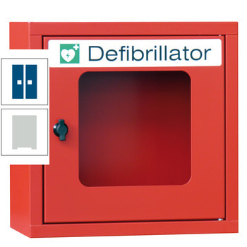 Defibrillatorenschrank - 400x400x220 mm (HxBxT) - Sichtfenster - lichtgrau/enzianblau RAL 5010 Enzianblau | RAL 7035 Lichtgrau