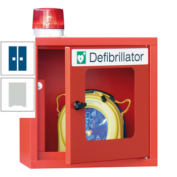 Defibrillatorenschrank mit akustischem und optischem Alarm - 490x400x220 mm (HxBxT) - Sichtfenster - lichtgrau/enzianblau RAL 5010 Enzianblau | RAL 7035 Lichtgrau