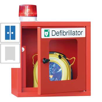Defibrillatorenschrank mit akustischem und optischem Alarm - 490x400x220 mm (HxBxT) - Sichtfenster - lichtgrau/himmelblau RAL 5015 Himmelblau | RAL 7035 Lichtgrau