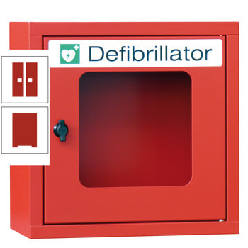 Defibrillatorenschrank - 400x400x220 mm (HxBxT) - Sichtfenster - feuerrot RAL 3000 Feuerrot | RAL 3000 Feuerrot