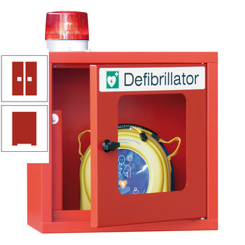 Defibrillatorenschrank mit akustischem und optischem Alarm - 490x400x220 mm (HxBxT) - Sichtfenster - feuerrot RAL 3000 Feuerrot | RAL 3000 Feuerrot