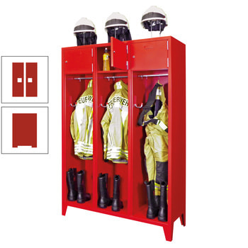 Feuerwehrschrank - 2 Abteile - Ablagefach mit Tür, Etikettenrahmen - 2.100 x 830 x 500 mm (HxBxT) - feuerrot RAL 3000 Feuerrot | RAL 3000 Feuerrot