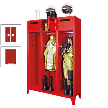 Feuerwehrschrank - 3 Abteile - Ablagefach mit Tür, Einwurfschlitz - 2.100 x 1.230 x 500 mm (HxBxT) - feuerrot RAL 3000 Feuerrot | RAL 3000 Feuerrot