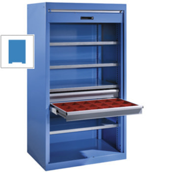 Schwerlastschrank - 1950x1100x641 mm - PVC-Rollladen - blau RAL 5012 Lichtblau | Zylinderschloss | PVC-Rollladen
