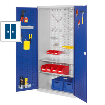 Werkzeugschrank mit Türen in enzianblau (Werkzeug, Werkzeughalter u. Kisten nicht im Lieferumfang enthalten)