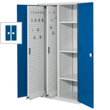 Werkzeugschrank - 2 Vertikalauszüge, 3 Fachböden - Farbe enzianblau, Türen geschlossen, 1.950 x 1.000 x 600 mm (HxBxT) RAL 5010 Enzianblau | geschlossen