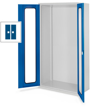 Schwerlastschrank - Türen mit Sichtfenster - ohne Einrichtung - lichtgrau/enzianblau - 1950 x 100 x 600 mm (HxBxT) RAL 5010 Enzianblau | Sichtfenstertüren