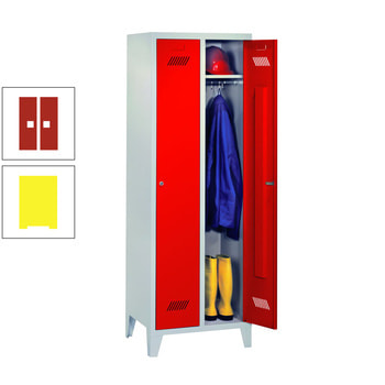 Spindschrank m. Füßen - Höhe 185 cm - 2 Abteile a 30 cm - Zylinderschloss - zinkgelb/feuerrot RAL 3000 Feuerrot | RAL 1018 Zinkgelb