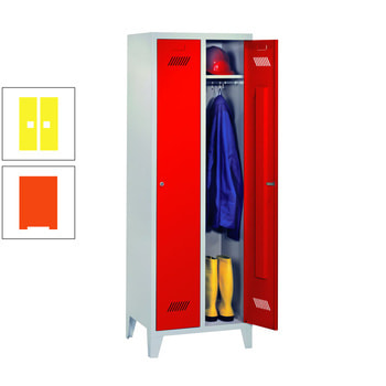 Spindschrank m. Füßen - Höhe 185 cm - 2 Abteile a 30 cm - Zylinderschloss - reinorange/zinkgelb RAL 1018 Zinkgelb | RAL 2004 Reinorange