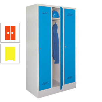 Spindschrank m. Sockel - Höhe 185 cm - 3 Abteile a 30 cm - Zylinderschloss - zinkgelb/reinorange RAL 2004 Reinorange | RAL 1018 Zinkgelb