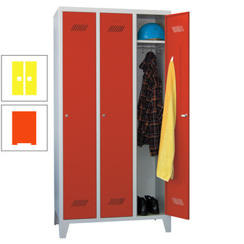 Spindschrank m. Füßen - Höhe 185 cm - 3 Abteile a 30 cm - Zylinderschloss - reinorange/zinkgelb RAL 1018 Zinkgelb | RAL 2004 Reinorange