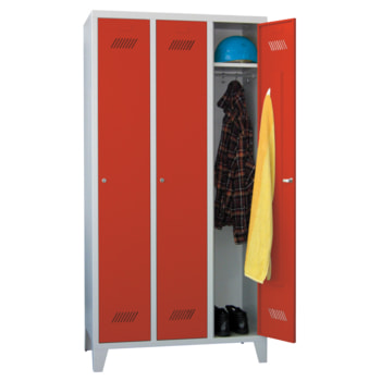 Spindschrank m. Füßen - Höhe 185 cm - 3 Abteile a 30 cm - Zylinderschloss - reinorange/lichtblau RAL 5012 Lichtblau | RAL 2004 Reinorange