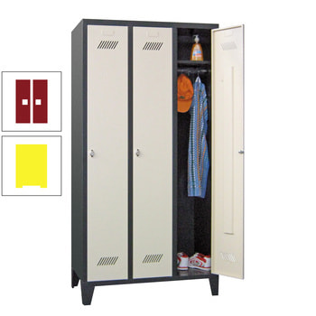 Spindschrank m. Füßen - Höhe 185 cm - 3 Abteile a 30 cm - Drehriegel - zinkgelb/rubinrot RAL 3003 Rubinrot | RAL 1018 Zinkgelb