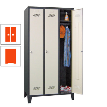 Spindschrank m. Füßen - Höhe 185 cm - 3 Abteile a 30 cm - Drehriegel - reinorange RAL 2004 Reinorange | RAL 2004 Reinorange