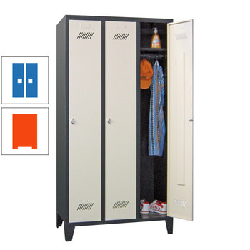 Spindschrank m. Füßen - Höhe 185 cm - 3 Abteile a 30 cm - Drehriegel - reinorange/himmelblau RAL 5015 Himmelblau | RAL 2004 Reinorange