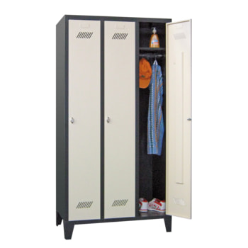 Spindschrank m. Füßen - Höhe 185 cm - 3 Abteile a 30 cm - Drehriegel - feuerrot/zinkgelb RAL 1018 Zinkgelb | RAL 3000 Feuerrot