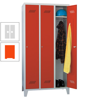 Spindschrank m. Füßen - Höhe 185 cm - 3 Abteile a 30 cm - Zylinderschloss - reinorange/lichtgrau RAL 7035 Lichtgrau | RAL 2004 Reinorange