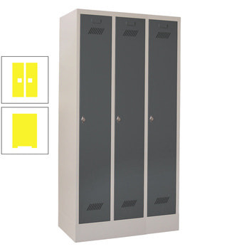 Spindschrank m. Sockel - Höhe 185 cm - 3 Abteile a 30 cm - Drehriegel - zinkgelb RAL 1018 Zinkgelb | RAL 1018 Zinkgelb