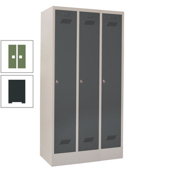 Spindschrank m. Sockel - Höhe 185 cm - 3 Abteile a 30 cm - Drehriegel - anthrazitgrau/resedagrün RAL 6011 Resedagrün | RAL 7016 Anthrazitgrau