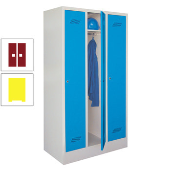 Spindschrank m. Sockel - Höhe 185 cm - 3 Abteile a 30 cm - Zylinderschloss - zinkgelb/rubinrot RAL 3003 Rubinrot | RAL 1018 Zinkgelb