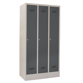 Spindschrank m. Sockel - Höhe 185 cm - 3 Abteile a 30 cm - Drehriegel - reinorange/lichtgrau RAL 7035 Lichtgrau | RAL 2004 Reinorange