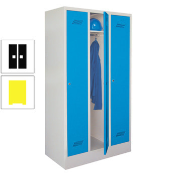 Spindschrank m. Sockel - Höhe 185 cm - 3 Abteile a 40 cm - Zylinderschloss - zinkgelb/tiefschwarz RAL 9005 Tiefschwarz | RAL 1018 Zinkgelb