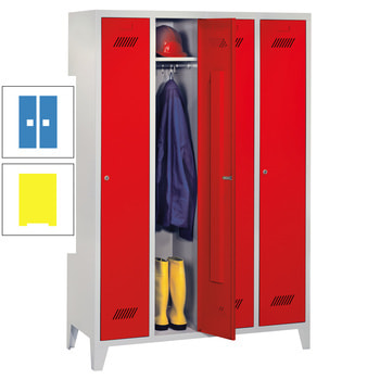 Spindschrank m. Füßen - Höhe 185 cm - 4 Abteile a 30 cm - Zylinderschloss - zinkgelb/lichtblau RAL 5012 Lichtblau | RAL 1018 Zinkgelb