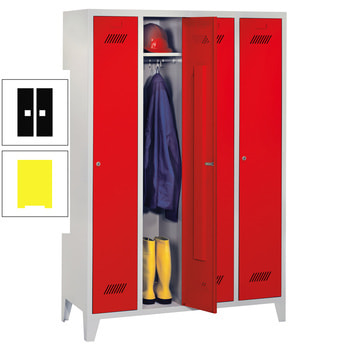 Spindschrank m. Füßen - Höhe 185 cm - 4 Abteile a 30 cm - Zylinderschloss - zinkgelb/tiefschwarz RAL 9005 Tiefschwarz | RAL 1018 Zinkgelb