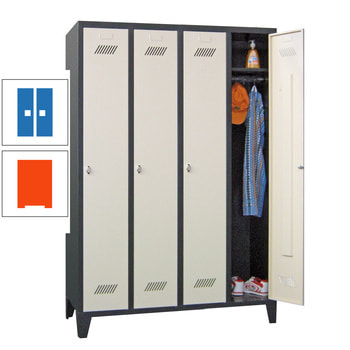 Spindschrank m. Füßen - Höhe 185 cm - 4 Abteile a 30 cm - Drehriegel - reinorange/himmelblau RAL 5015 Himmelblau | RAL 2004 Reinorange