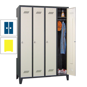 Spindschrank m. Füßen - Höhe 185 cm - 4 Abteile a 30 cm - Drehriegel - zinkgelb/enzianblau RAL 5010 Enzianblau | RAL 1018 Zinkgelb