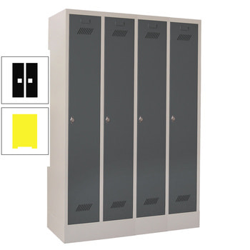 Spindschrank m. Sockel - Höhe 185 cm - 4 Abteile a 30 cm - Drehriegel - zinkgelb/tiefschwarz RAL 9005 Tiefschwarz | RAL 1018 Zinkgelb