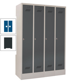 Spindschrank m. Sockel - Höhe 185 cm - 4 Abteile a 30 cm - Drehriegel - anthrazitgrau/enzianblau RAL 5010 Enzianblau | RAL 7016 Anthrazitgrau