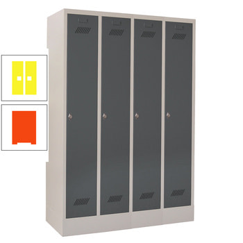 Spindschrank m. Sockel - Höhe 185 cm - 4 Abteile a 30 cm - Drehriegel - reinorange/zinkgelb RAL 1018 Zinkgelb | RAL 2004 Reinorange