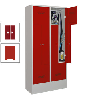 Z-Kleiderschrank m. Sockel - Höhe 185 cm - 4 Fächer - Drehriegel - feuerrot/rubinrot RAL 3003 Rubinrot | RAL 3000 Feuerrot