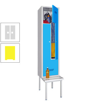 Z-Kleiderschrank m. Sitzbankuntergestell - Höhe 215 cm - 2 Fächer - Zylinderschloss - zinkgelb/lichtgrau RAL 7035 Lichtgrau | RAL 1018 Zinkgelb