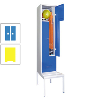 Z-Kleiderschrank m. Sitzbankuntergestell - Höhe 215 cm - 2 Fächer - Drehriegel - zinkgelb/lichtblau RAL 5012 Lichtblau | RAL 1018 Zinkgelb