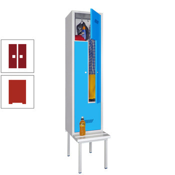 Z-Kleiderschrank m. Sitzbankuntergestell - Höhe 215 cm - 2 Fächer - Zylinderschloss - feuerrot/rubinrot RAL 3003 Rubinrot | RAL 3000 Feuerrot