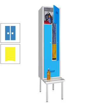 Z-Kleiderschrank m. Sitzbankuntergestell - Höhe 215 cm - 2 Fächer - Zylinderschloss - zinkgelb/lichtblau RAL 5012 Lichtblau | RAL 1018 Zinkgelb