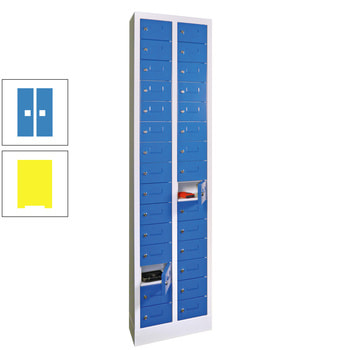Kleinfachschrank - 30 Fächer - 1.950 x 460 x 200 mm (HxBxT) - Etikettenrahmen - zinkgelb/lichtblau RAL 5012 Lichtblau | RAL 1018 Zinkgelb