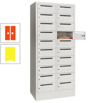 Postverteilerschrank - Schließfachschrank - 2 Abteile a 40 cm - 20 Fächer - zinkgelb/reinorange RAL 2004 Reinorange | RAL 1018 Zinkgelb