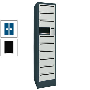 Postverteilerschrank - Schließfachschrank - 1 Abteil a 30 cm - 10 Fächer - tiefschwarz/enzianblau RAL 5010 Enzianblau | RAL 9005 Tiefschwarz