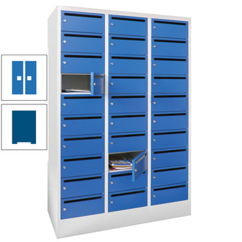 Postverteilerschrank - Schließfachschrank - 3 Abteile a 30 cm - 30 Fächer - enzianblau/himmelblau RAL 5015 Himmelblau | RAL 5010 Enzianblau
