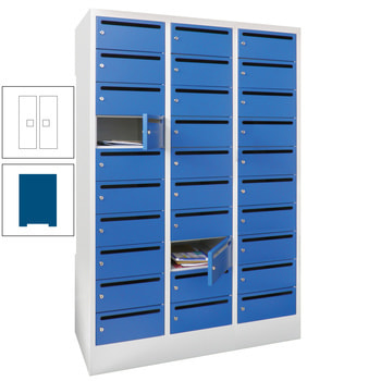 Postverteilerschrank - Schließfachschrank - 3 Abteile a 30 cm - 30 Fächer - enzianblau/reinweiß RAL 9010 Reinweiß | RAL 5010 Enzianblau