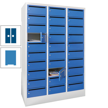 Postverteilerschrank - Schließfachschrank - 3 Abteile a 30 cm - 30 Fächer - lichtblau/enzianblau RAL 5010 Enzianblau | RAL 5012 Lichtblau