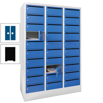 Postverteilerschrank - Schließfachschrank - 3 Abteile a 30 cm - 30 Fächer - tiefschwarz/enzianblau RAL 5010 Enzianblau | RAL 9005 Tiefschwarz