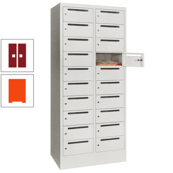 Postverteilerschrank - Schließfachschrank - 2 Abteile a 40 cm - 20 Fächer - reinorange/rubinrot RAL 3003 Rubinrot | RAL 2004 Reinorange