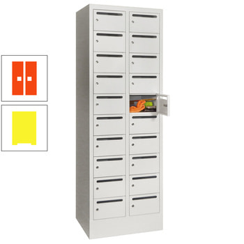 Postverteilerschrank - Schließfachschrank - 2 Abteile a 30 cm - 20 Fächer - zinkgelb/reinorange RAL 2004 Reinorange | RAL 1018 Zinkgelb